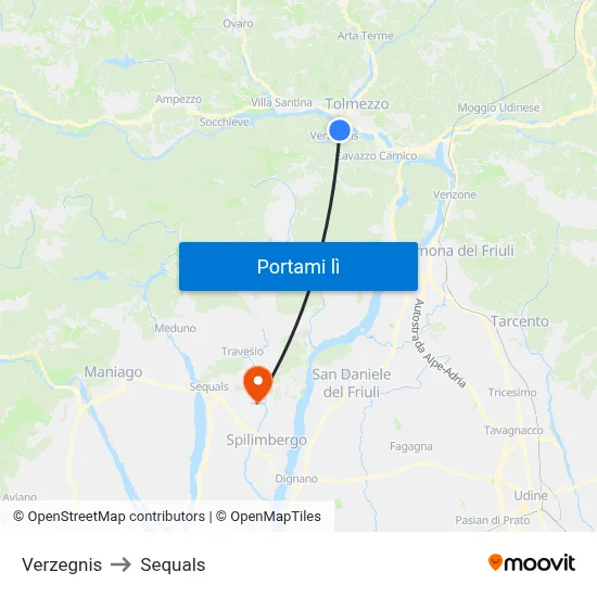 Verzegnis to Sequals map