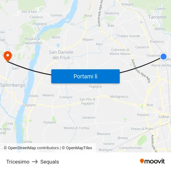 Tricesimo to Sequals map
