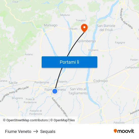 Fiume Veneto to Sequals map