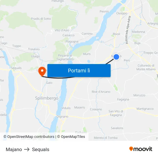 Majano to Sequals map