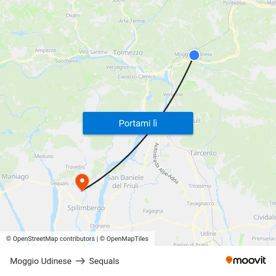 Moggio Udinese to Sequals map