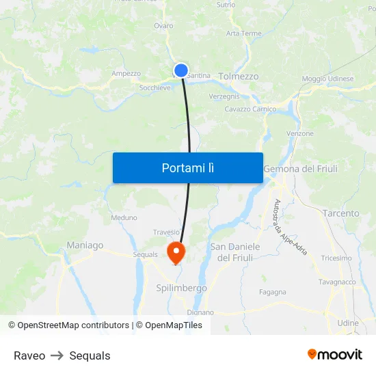 Raveo to Sequals map