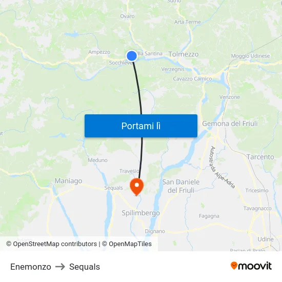 Enemonzo to Sequals map