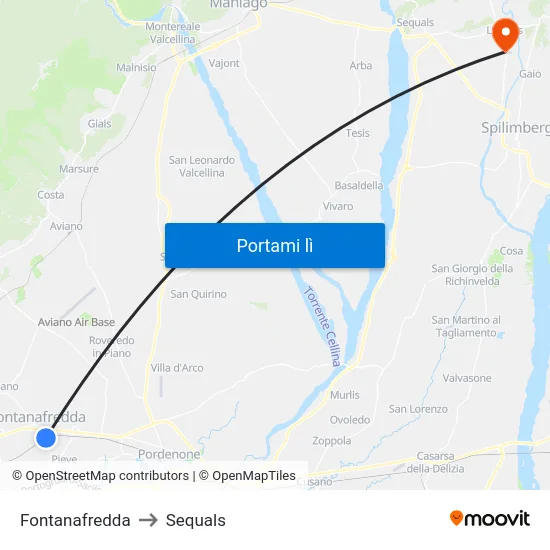 Fontanafredda to Sequals map