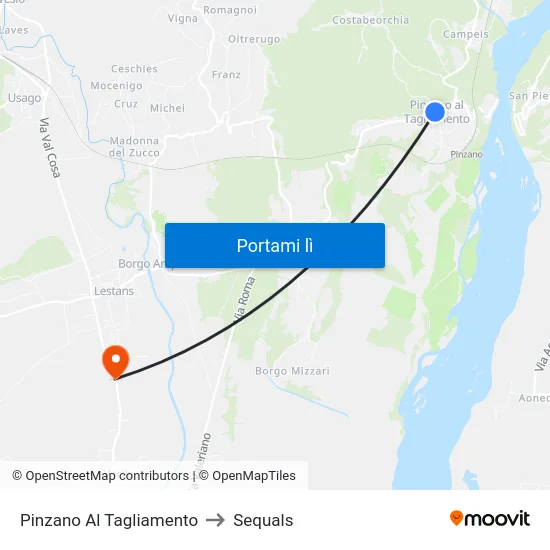 Pinzano Al Tagliamento to Sequals map