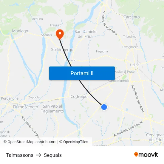Talmassons to Sequals map