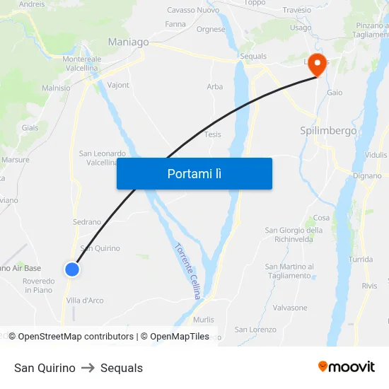 San Quirino to Sequals map