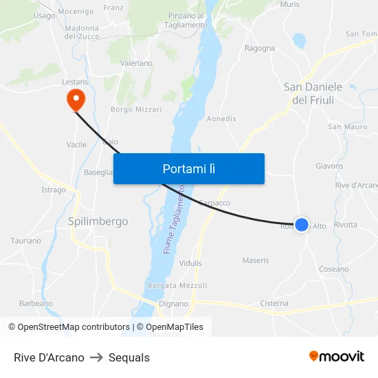 Rive D'Arcano to Sequals map