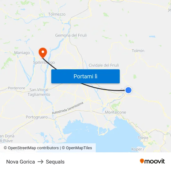 Nova Gorica to Sequals map