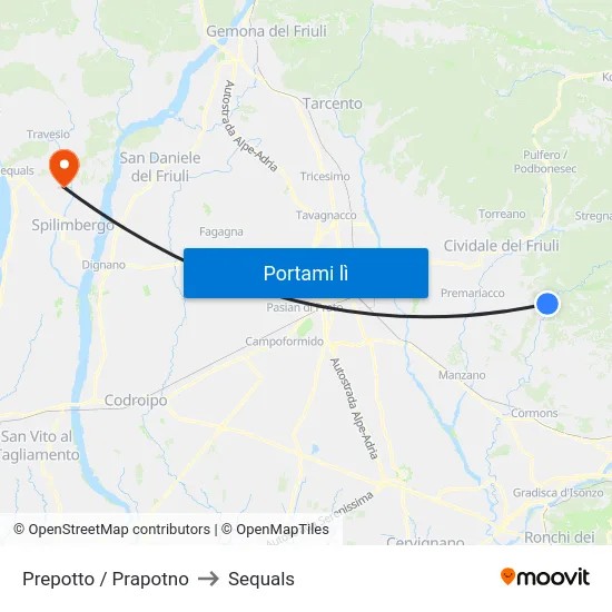 Prepotto / Prapotno to Sequals map