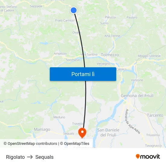 Rigolato to Sequals map