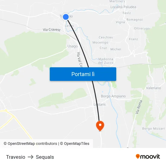 Travesio to Sequals map