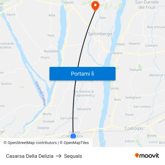 Casarsa Della Delizia to Sequals map