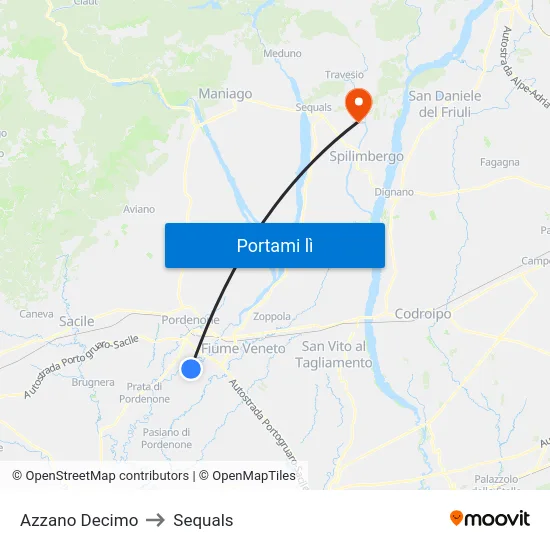 Azzano Decimo to Sequals map