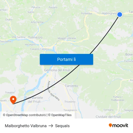 Malborghetto Valbruna to Sequals map