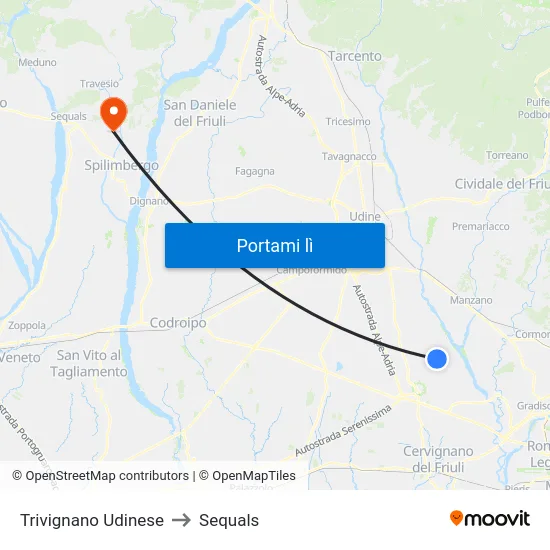 Trivignano Udinese to Sequals map