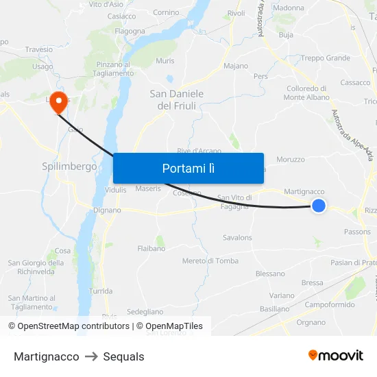 Martignacco to Sequals map