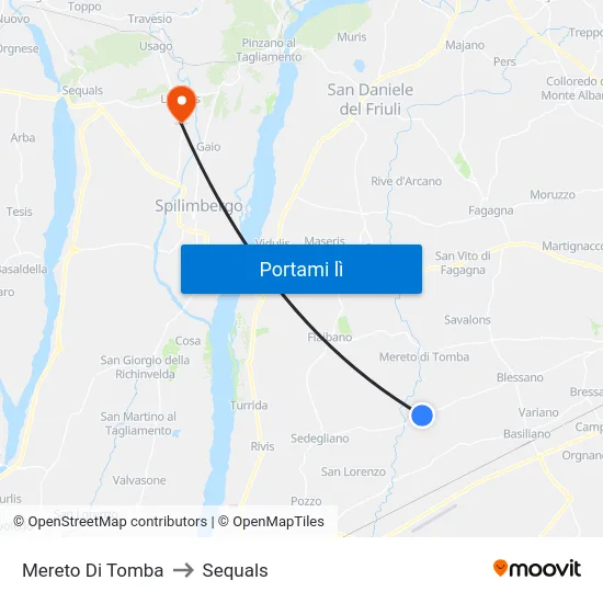 Mereto Di Tomba to Sequals map
