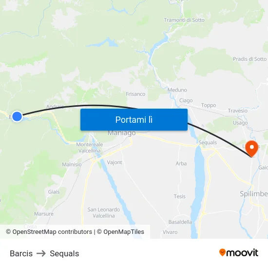 Barcis to Sequals map