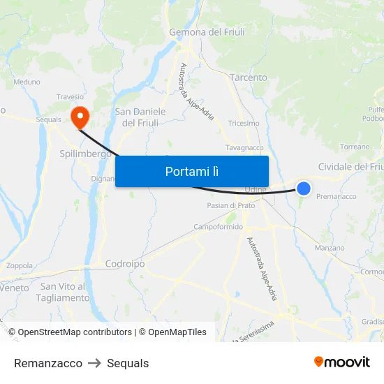 Remanzacco to Sequals map