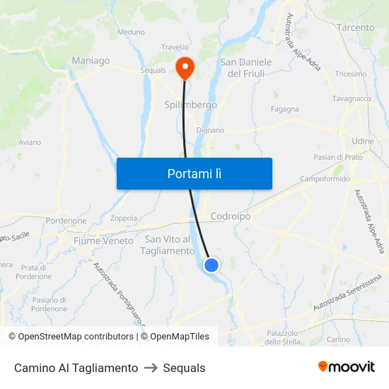 Camino Al Tagliamento to Sequals map