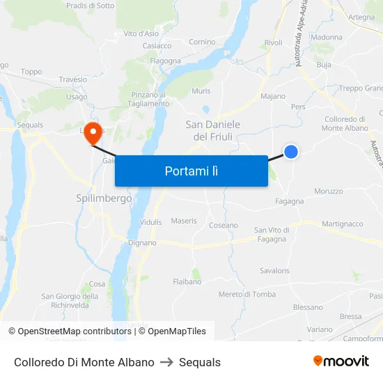 Colloredo Di Monte Albano to Sequals map