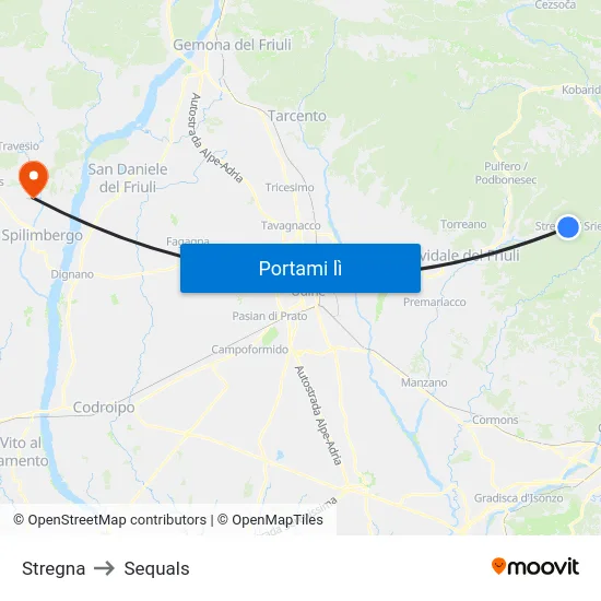 Stregna to Sequals map