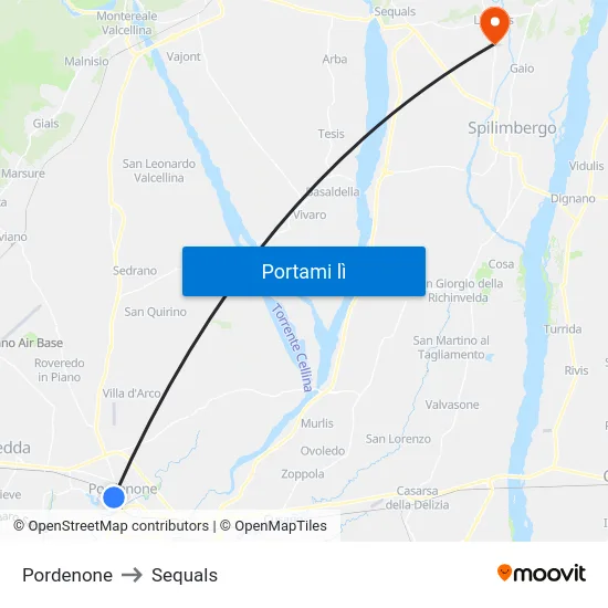 Pordenone to Sequals map