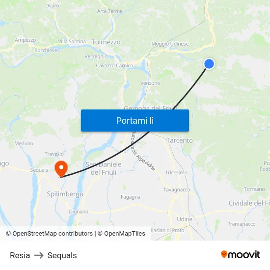 Resia to Sequals map