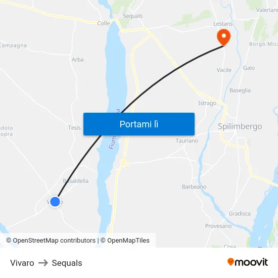 Vivaro to Sequals map
