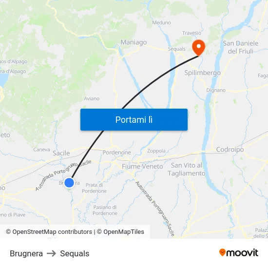 Brugnera to Sequals map