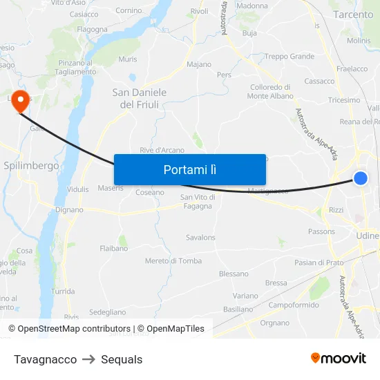 Tavagnacco to Sequals map