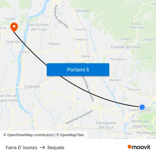 Farra D' Isonzo to Sequals map