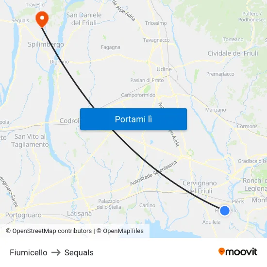 Fiumicello to Sequals map
