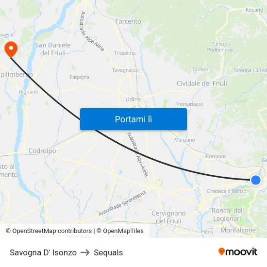 Savogna D' Isonzo to Sequals map