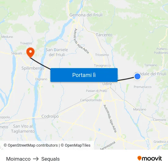 Moimacco to Sequals map