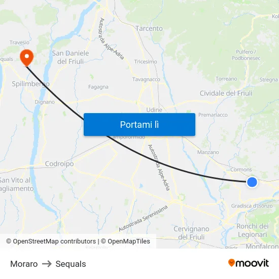 Moraro to Sequals map