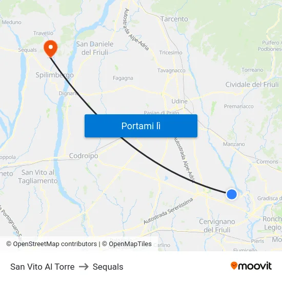 San Vito Al Torre to Sequals map