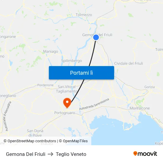 Gemona Del Friuli to Teglio Veneto map