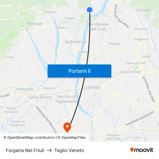 Forgaria Nel Friuli to Teglio Veneto map