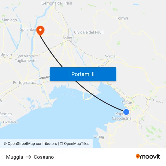 Muggia to Coseano map