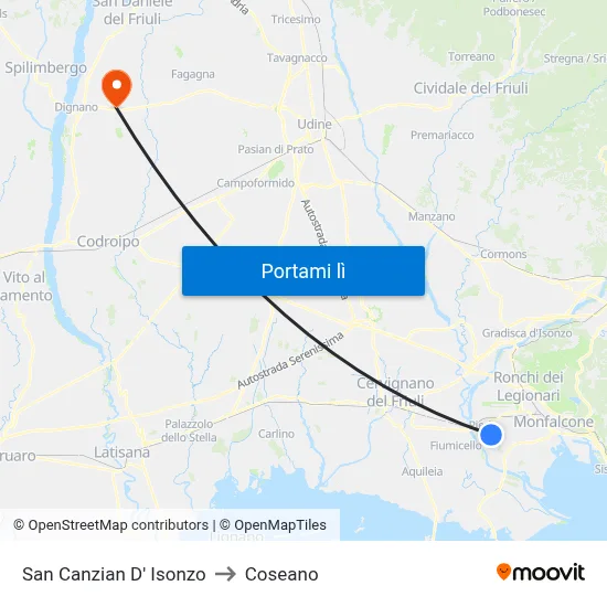 San Canzian D' Isonzo to Coseano map