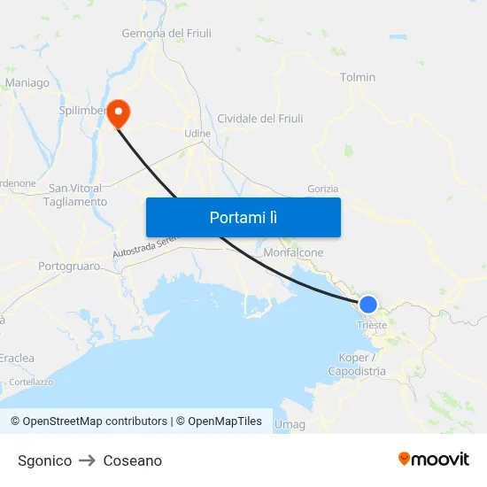 Sgonico to Coseano map