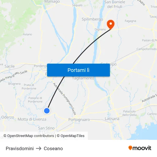 Pravisdomini to Coseano map