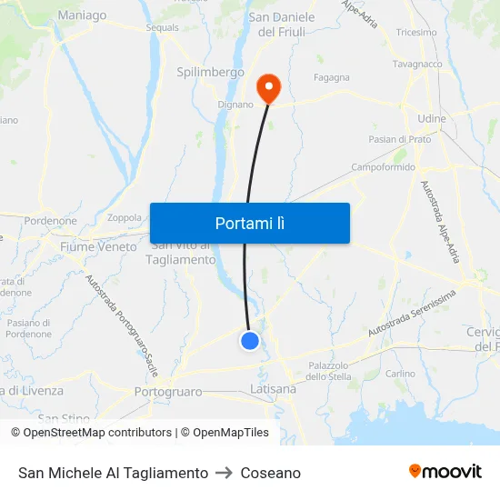 San Michele Al Tagliamento to Coseano map