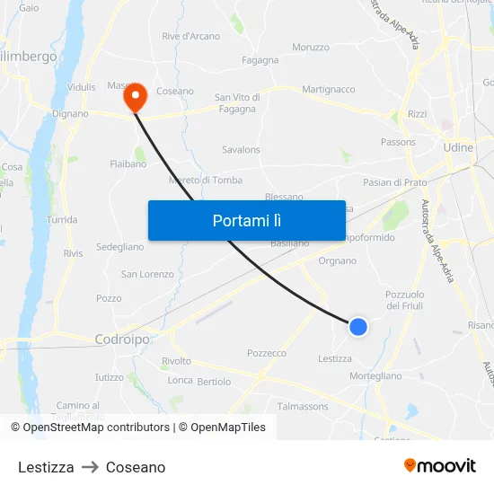 Lestizza to Coseano map
