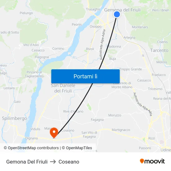 Gemona Del Friuli to Coseano map