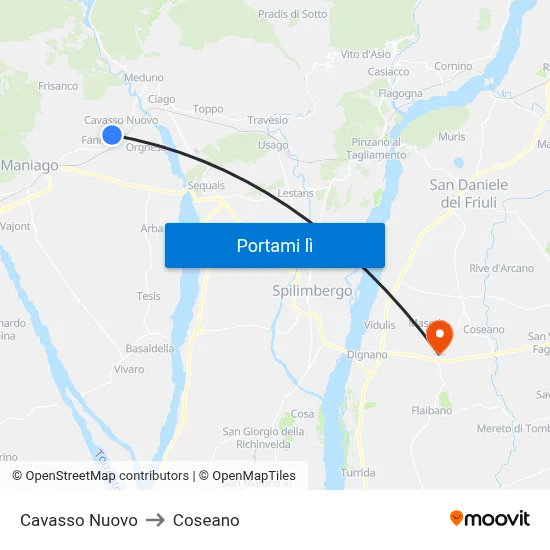 Cavasso Nuovo to Coseano map