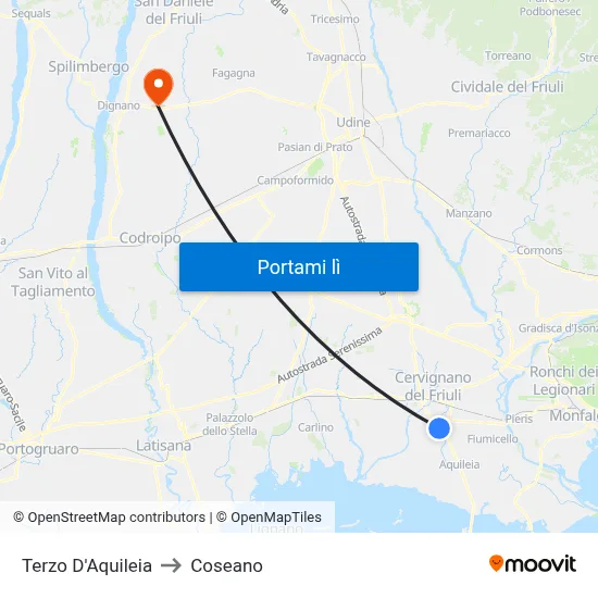 Terzo D'Aquileia to Coseano map