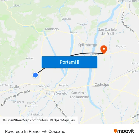 Roveredo In Piano to Coseano map